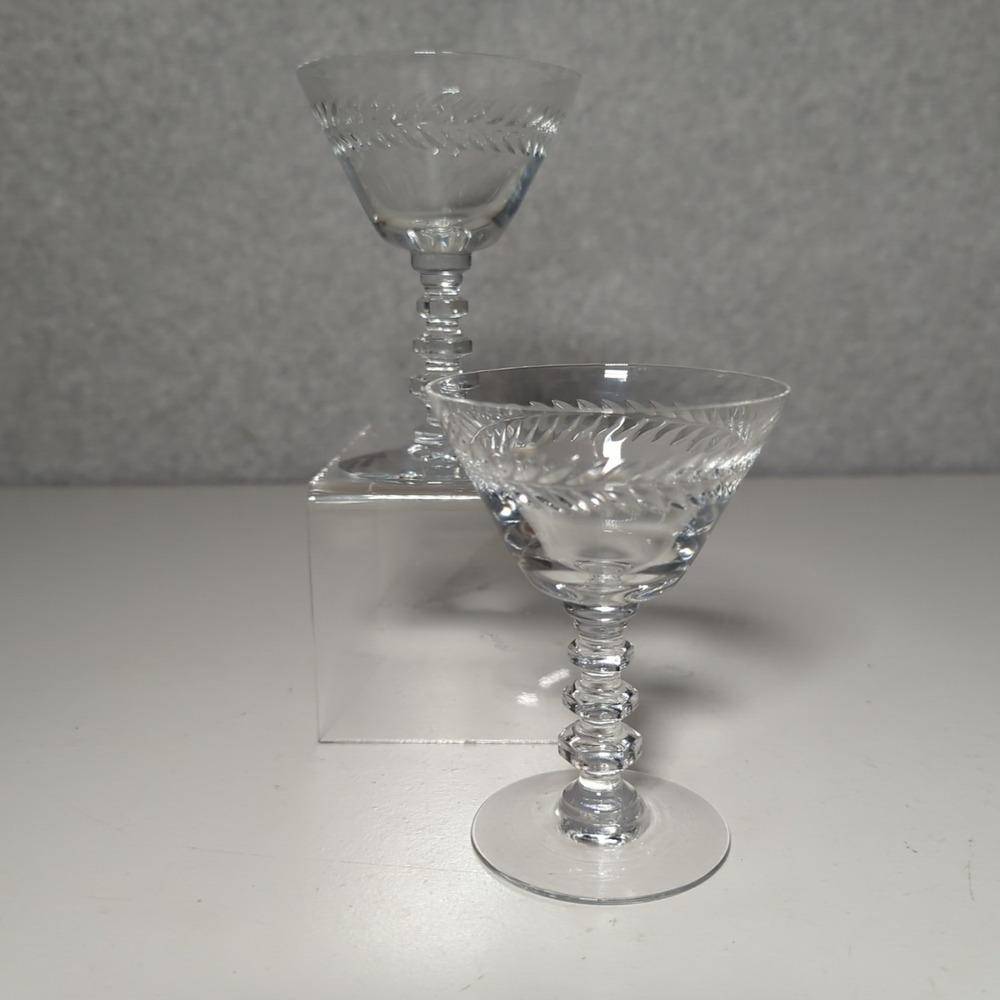 SET OF 2 TIFFIN FRANCISCAN "WOODSTOCK" ETCHED SHERRY STEMWARE